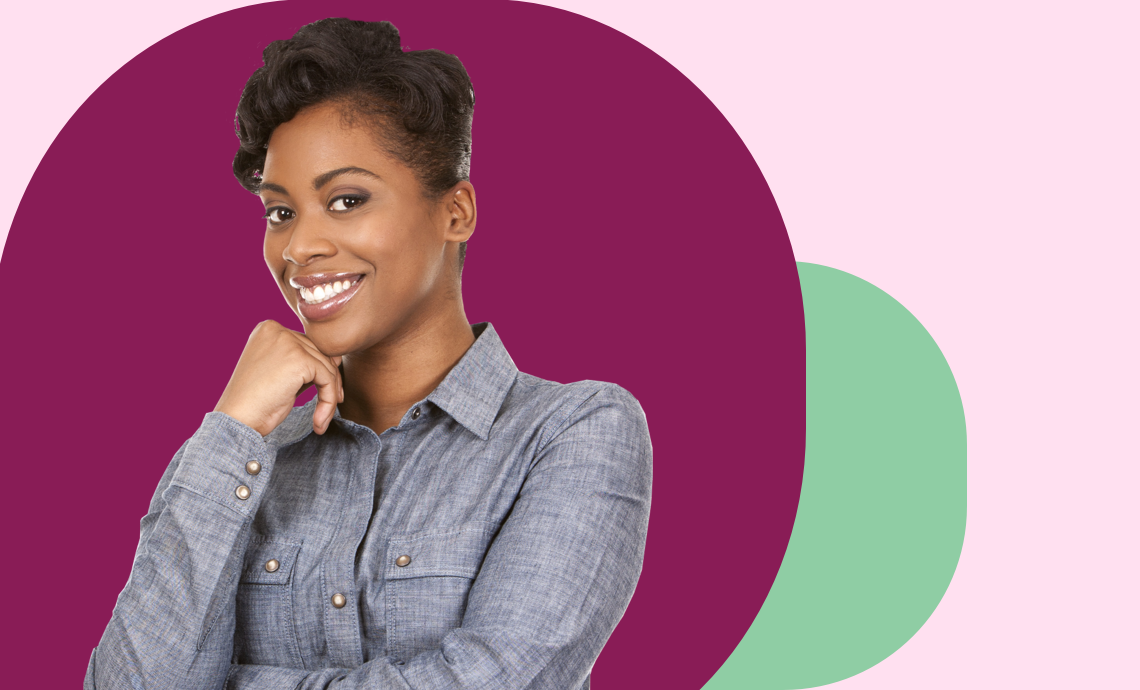 Portrait of education employee against a purple background