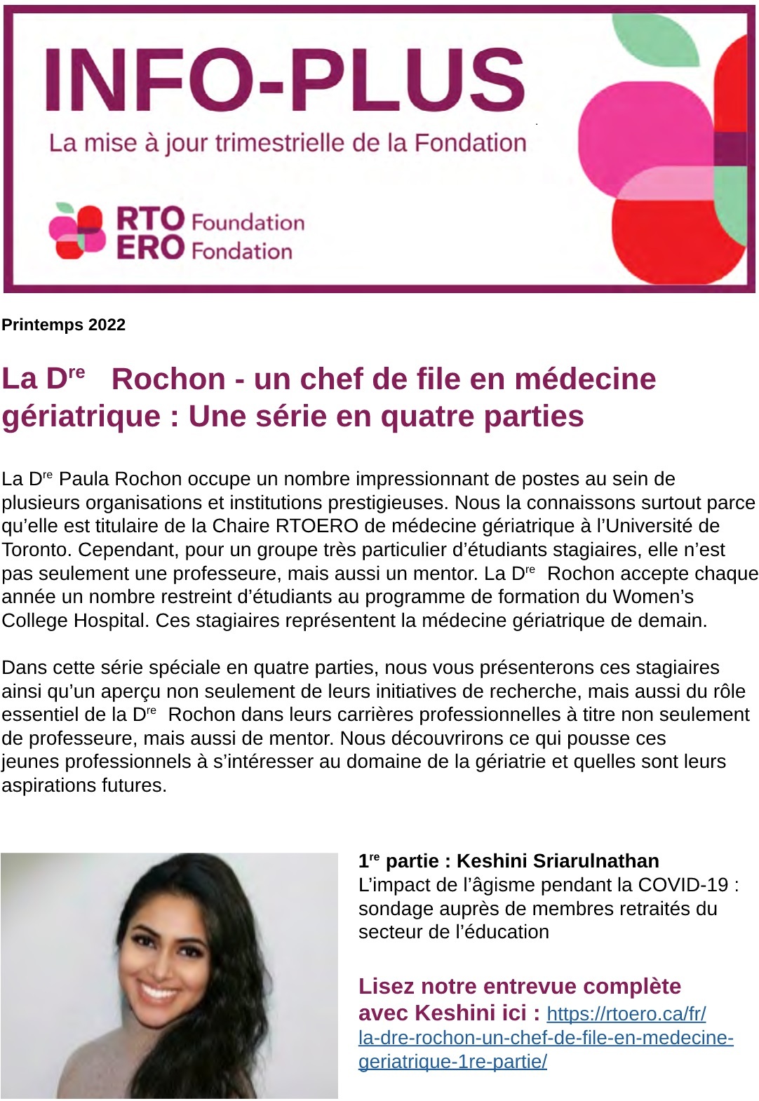 La Dre Rochon – un chef de file en médecine gériatrique : Une série en quatre parties