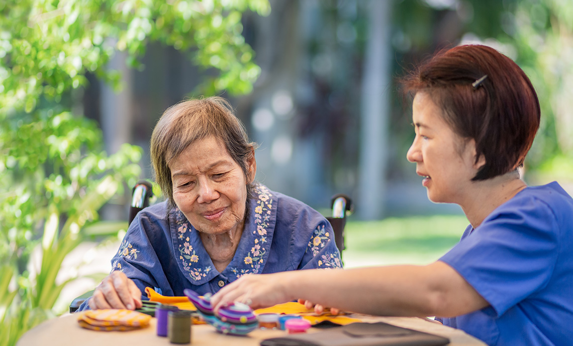 caregiver with a person who has dementia