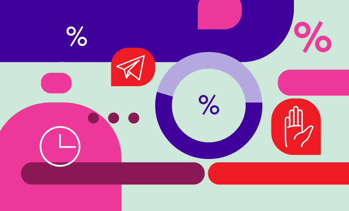 Abstract graphic with a clock, percentage signs and other shapes