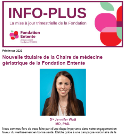 Nouvelle titulaire de la Chaire de médecine gériatrique de la Fondation Entente